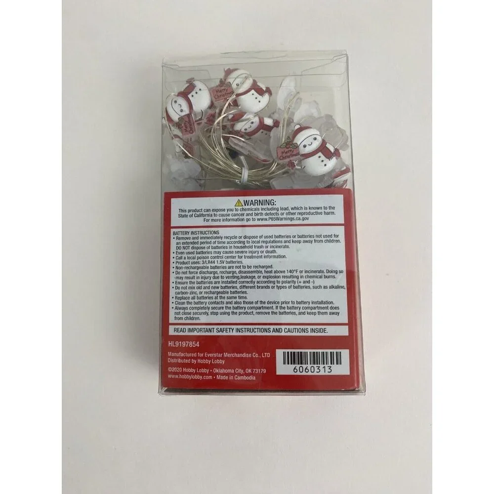 Snowman Indoor Light Set 20 Count 7.3 ft. Christmas Lights Battery Operated NEW